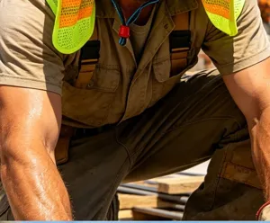 Durable high-visibility workwear shirt and reflective safety vest for outdoor workers.