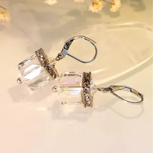 Hermosos pendientes de cristal cuadrado estrás mujer estilo retro minimalista joyería chic