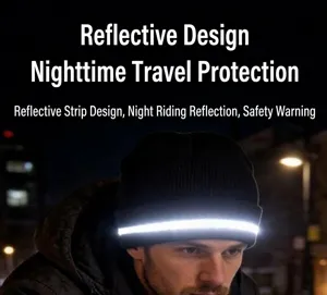 Reflektierende Strickmütze für Nachtradfahren, warme Wintermütze mit Reflektorstreifen.