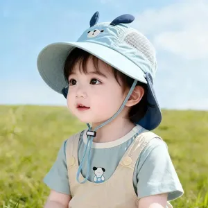 Summer thin baby sun hat with cute ears, breathable mesh fisherman hat for kids outdoor wear.