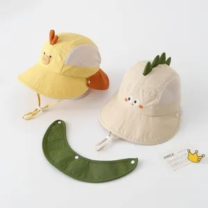 Cute cartoon dinosaur and duck baby sun hat with mesh breathable design and sun protection.