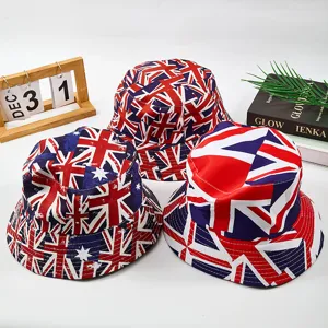 Tweezijdig Bedrukte Vissershoed Unisex Union Jack Vlag Grafische Zonbescherming Opvouwbaar Korte Rand Casual Outdoor Platte Hoed