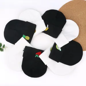 Women's autumn winter knit beanie hat cute fruit embroidery warm thermal cap casual streetwear