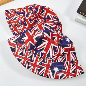 Omkeerbare bucket hat met retro vlag print, stijlvolle zonbescherming casual hoed unisex
