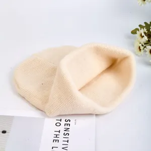 Beige knitted beanie winter warm hat casual solid color soft comfortable autumn style
