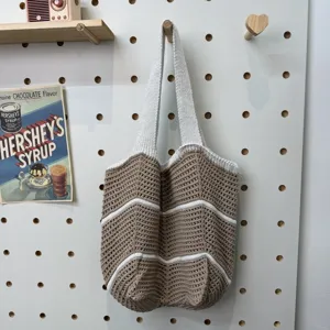 Koranischer Stil gestreifte Strick Häkeln Tote Bag lässige Umhängetasche fuer Damen