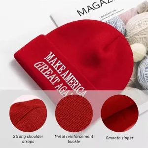 Rote Strickmütze Winter warme Beanie Mütze mit besticktem Slogan Design für Damen.