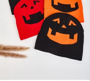 Halloween pumpkin knit beanie hat winter warm pullover knitwear casual streetwear unisex