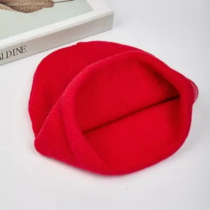 Bequeme rote Strickmütze für den Winter, klassische einfarbige warme Mütze für Damen und Herren
