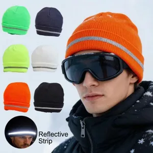 Winter Warme Strickmütze Mit Reflektierendem Streifen Hohe Sichtbarkeit Fluoreszierende Nacht Radfahren Schirmmütze Für Erwachsene
