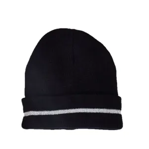 Schwarze Strickmütze mit reflektierendem Silberstreifen für Nachtradfahren Winter warme Mütze
