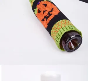 Halloween Kürbis gestrickte Weinflaschenhülle, festliche Party Flaschendekoration.