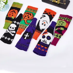 Halloween gestrickter Weinflaschenhuelle Set, gruseliger Kuerbis Pullover Dekoration.