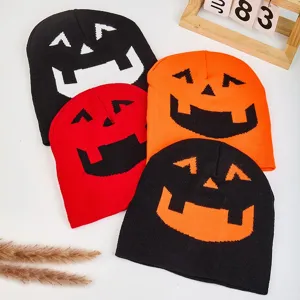 Halloween Pumpkin Smile Jacquard Knit Hat Warm Windproof Beanie Cap For Men Women Party Casual Everyday Apparel