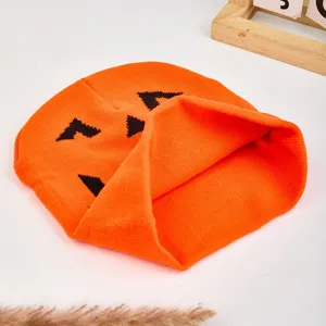Orange Halloween pumpkin knitted beanie winter warm skull cap casual stylish cute fashion hat