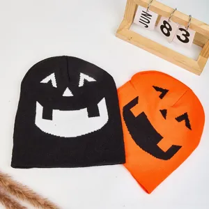 Halloween pumpkin knitted beanie hat winter warm embroidered cute knit cap for men and women