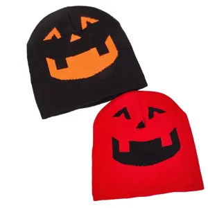Halloween pumpkin knitted beanie hats set, warm winter slouchy skull cap for men and women.