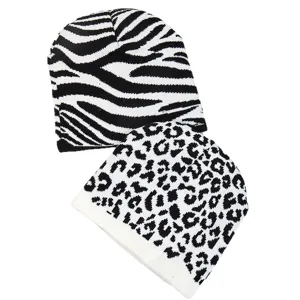 Berretti in maglia zebrati e leopardati classici in bianco e nero, cappelli invernali caldi.