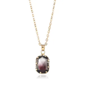 Chic rectangular gradient gemstone pendant necklace with gold chain for daily fashion