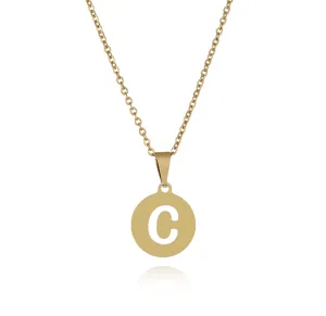 Goldene Edelstahl Halskette mit hohlem Buchstaben C runder Anhänger für den täglichen Look