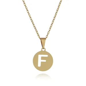 Goldfarbene Edelstahl Buchstaben F Anhänger Halskette für Damen, filigrane Kette.