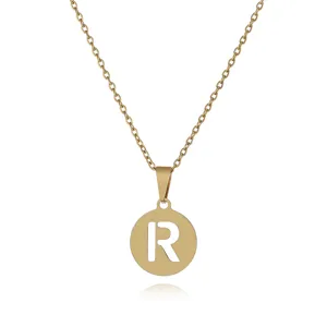 Goldener Edelstahl hohler Buchstabe R Anhänger Halskette schicke minimalistische Kette.