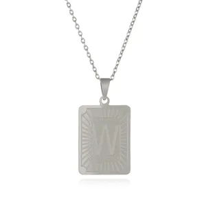 Collana con ciondolo lettera W in acciaio inossidabile, gioiello rettangolare minimal.