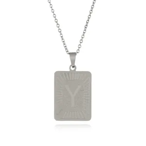 Collana in acciaio inossidabile con ciondolo lettera Y e bordo radiante gioiello chic.