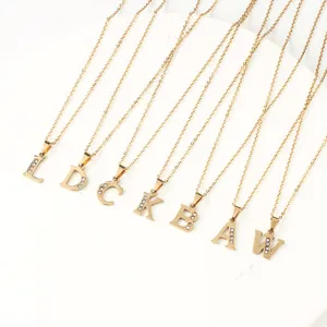 Stainless steel rhinestone letter pendant necklace set gold fashion jewelry for women