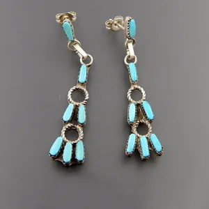 Orecchini Pendenti in Stile Zuni Vintage Turchese Design Etnico Nativo Americano Orecchini a Goccia Donna Placcati Argento Antico