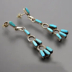 Orecchini pendenti turchese in argento sterling stile Zuni vintage etnico donna chic