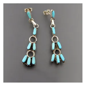 Orecchini pendenti in argento sterling e turchese stile vintage bohémien etnico da donna eleganti.