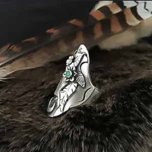 Anello floreale in argento thailandese vintage con pietra verde gioiello donna retro