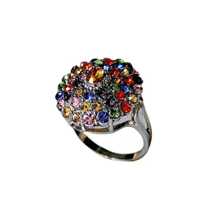 Anillo de cúpula con diamantes coloridos estilo europeo flor de cristal joya chic