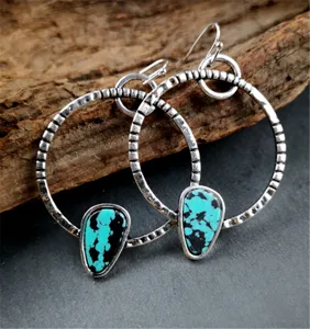 Vintage 925 zilveren turkoois oorbellen grote cirkel druppel hangende sieraden voor dames