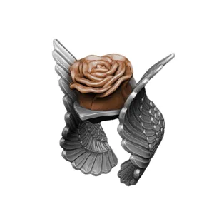 Meraviglioso anello con rosa alata e design bicolore, elegante gioiello di modo chic.