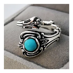 Anello turchese argento vintage uomo donna, anello aperto regolabile stile bohémien principale