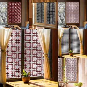 Traditioneel Chinees Raamfolie PVC Statisch Hechtend Raamsticker Geometrisch Raster Glassticker Privacy Huisdecoratie
