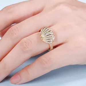 Anello conchiglia dorato con zirconi stile oceano gioielli moda donna elegante chic