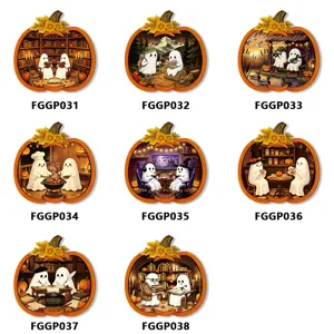 Halloween pumpkin ghost hanging sign LED light window decoration creative spooky prop.