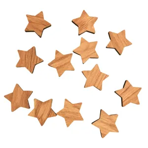 Wooden star craft pieces detail, natural wood grain texture, perfect for DIY decorations and art.