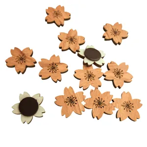 Wooden cherry blossom fridge magnets cute floral magnetic memo stickers kitchen decor items