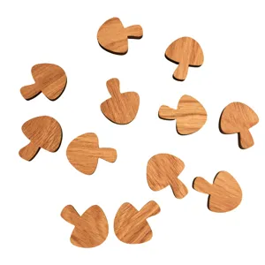 Wooden magnetic fridge stickers, cute mushroom shape memo clips for home and kitchen decor detail view.