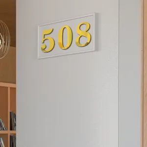 Gouden acryl spiegel huisnummer 508 muursticker voor moderne huisdecoratie en deuren.