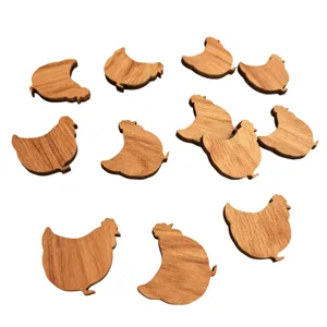 Wooden chicken craft detail showing natural wood texture and smooth cut edges for DIY decor.