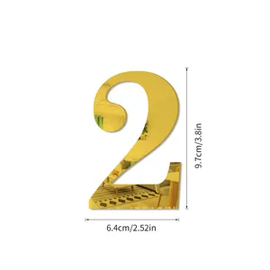 Gouden acryl spiegel nummer 2 muurstickers voor huisdecoratie zelfklevend DIY teken.