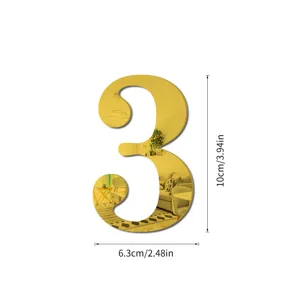 Gouden acryl spiegel nummer 3 muursticker huisdecoratie 10x6.3cm doe-het-zelf