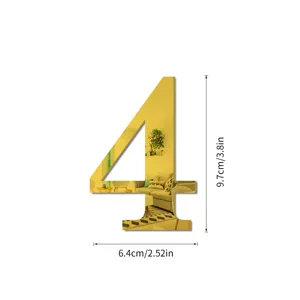 Gouden acryl spiegel nummer 4 muursticker huisdecoratie DIY waterdichte spiegelsticker