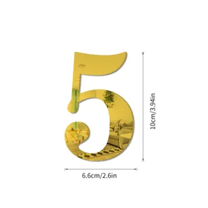 Gouden spiegel acryl nummer 5 muursticker huisdecoratie DIY artistiek muurbord detail
