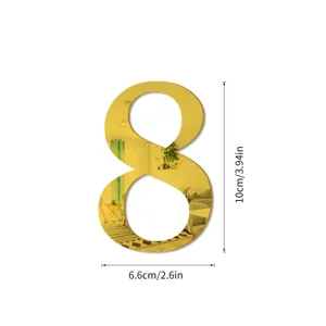 Gouden spiegel acryl nummer 8 muursticker huisdecoratie doe-het-zelf waterdicht item
